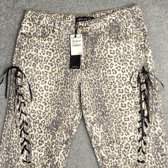 Lioness Leopard Print Straight Jeans Size XL Cotton Fade Girls Night NWT - Picture 2 of 15